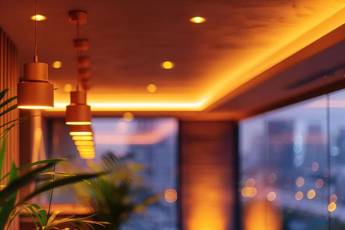 Dimmable ceiling lights for a soothing ambiance during nighttime in Paris.
